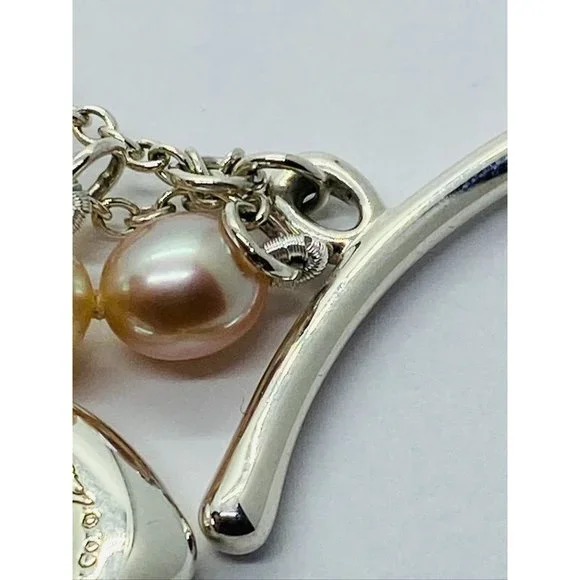 Tiffany & co. Elsa Peretti 3 Row Pink Pearl Heart Silver 925 Bracelet 7.5